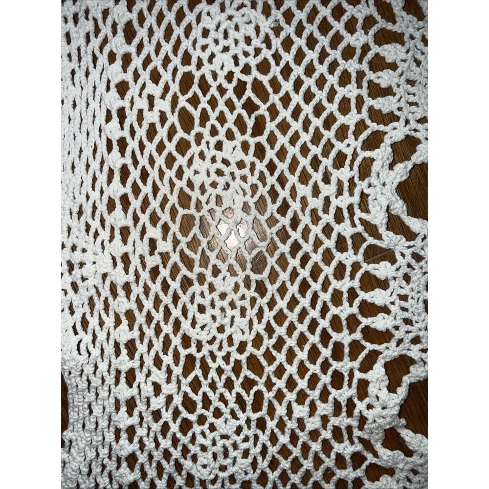 Vintage Handmade‎ Oval Crochet White Tablecloth Soft Cotton 53